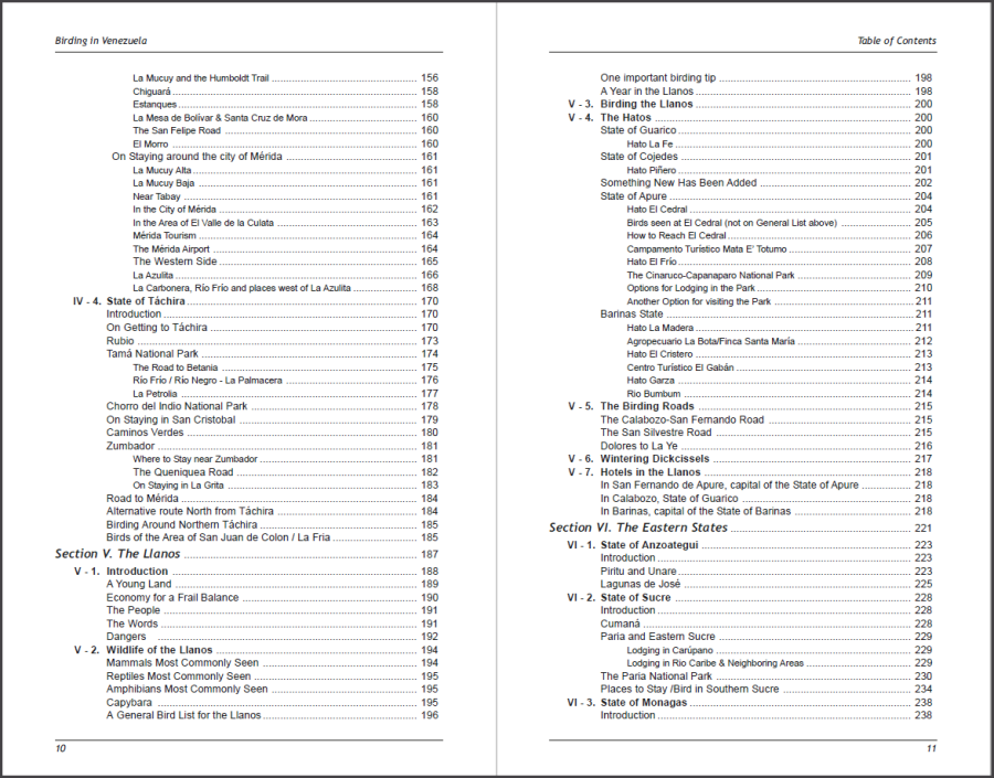 Birding in Venezuela sample page