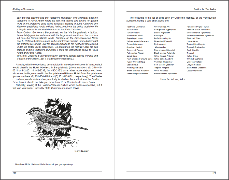 Birding in Venezuela sample page