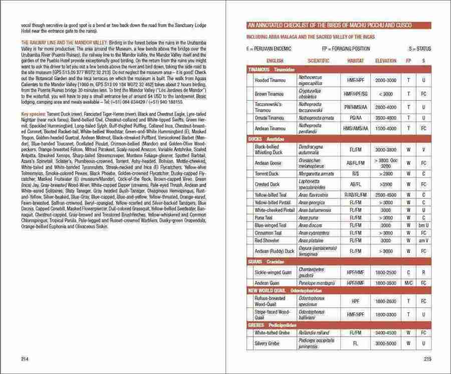 Field Guide to the Birds of Machu Picchu and the Cusco Region, Peru sample page